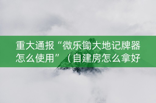 重大通报“微乐锄大地记牌器怎么使用”（自建房怎么拿好牌)