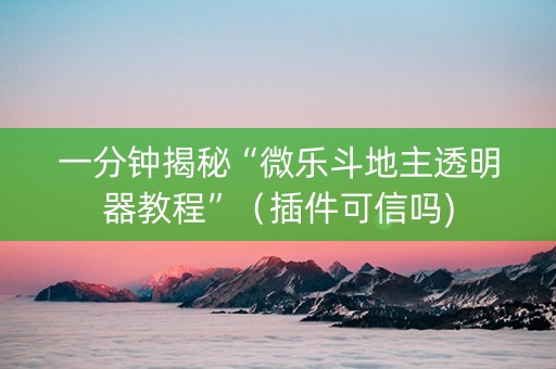 一分钟揭秘“微乐斗地主透明器教程”（插件可信吗)
