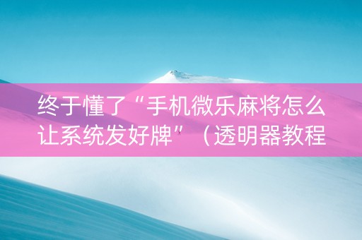 终于懂了“手机微乐麻将怎么让系统发好牌”（透明器教程)