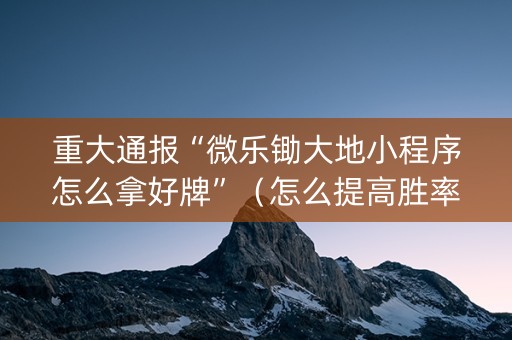 重大通报“微乐锄大地小程序怎么拿好牌”（怎么提高胜率)