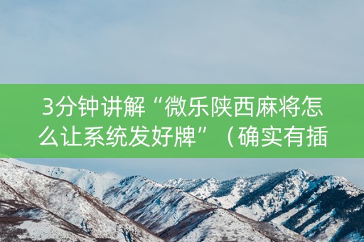 3分钟讲解“微乐陕西麻将怎么让系统发好牌”（确实有插件吗)
