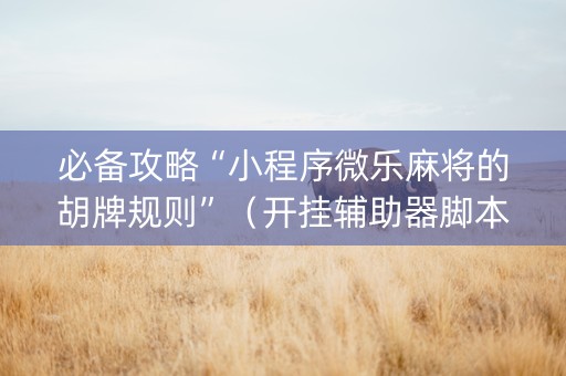 必备攻略“小程序微乐麻将的胡牌规则”（开挂辅助器脚本)
