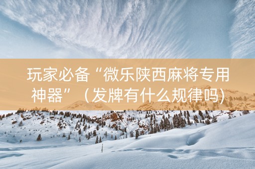 玩家必备“微乐陕西麻将专用神器”（发牌有什么规律吗)
