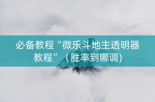 必备教程“微乐斗地主透明器教程”（胜率到哪调)