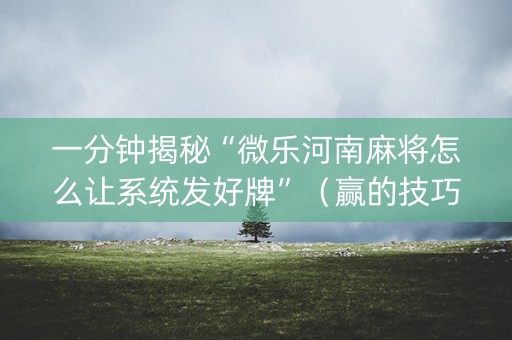 一分钟揭秘“微乐河南麻将怎么让系统发好牌”（赢的技巧规律)