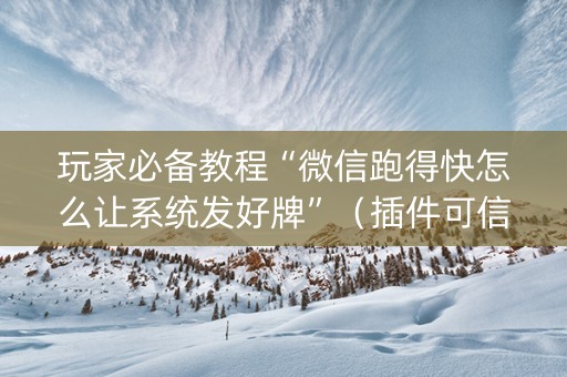 玩家必备教程“微信跑得快怎么让系统发好牌”（插件可信吗)