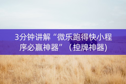 3分钟讲解“微乐跑得快小程序必赢神器”（控牌神器)