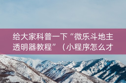 给大家科普一下“微乐斗地主透明器教程”（小程序怎么才会赢)