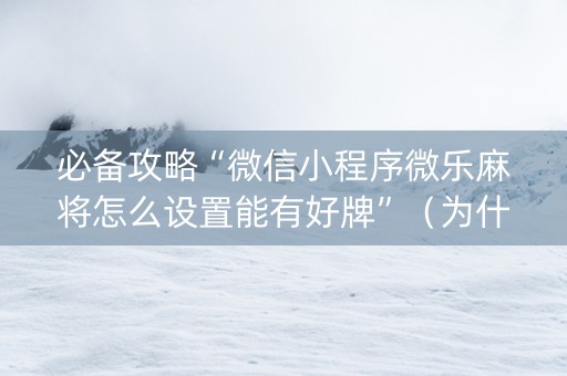 必备攻略“微信小程序微乐麻将怎么设置能有好牌”（为什么有人一直赢)