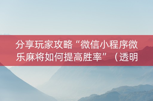 分享玩家攻略“微信小程序微乐麻将如何提高胜率”（透明挂辅助器)