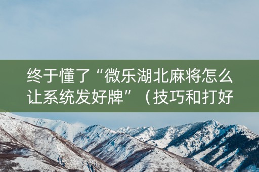 终于懂了“微乐湖北麻将怎么让系统发好牌”（技巧和打好牌方法)