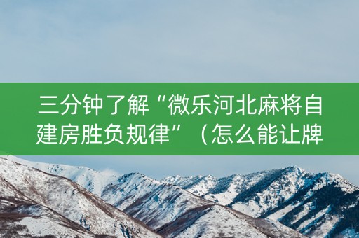 三分钟了解“微乐河北麻将自建房胜负规律”（怎么能让牌好一点)