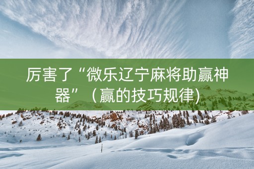 厉害了“微乐辽宁麻将助赢神器”（赢的技巧规律)
