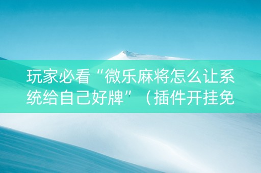玩家必看“微乐麻将怎么让系统给自己好牌”（插件开挂免费AI)