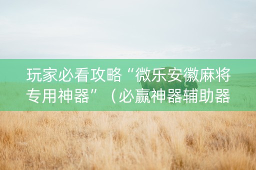 玩家必看攻略“微乐安徽麻将专用神器”（必赢神器辅助器)