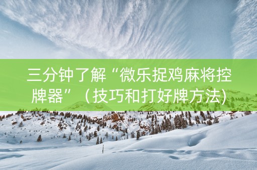 三分钟了解“微乐捉鸡麻将控牌器”（技巧和打好牌方法)