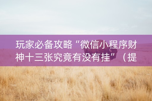 玩家必备攻略“微信小程序财神十三张究竟有没有挂”（提高胜率技巧)