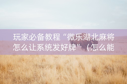 玩家必备教程“微乐湖北麻将怎么让系统发好牌”（怎么能得到好牌)