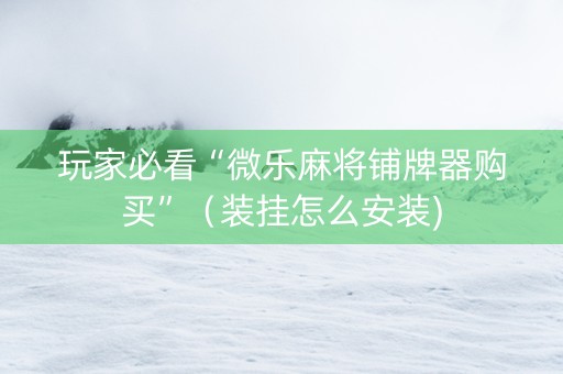 玩家必看“微乐麻将铺牌器购买”（装挂怎么安装)