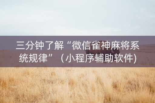 三分钟了解“微信雀神麻将系统规律”（小程序辅助软件)
