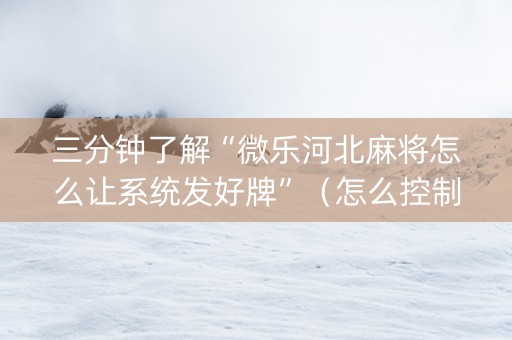 三分钟了解“微乐河北麻将怎么让系统发好牌”（怎么控制输赢)