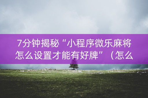 7分钟揭秘“小程序微乐麻将怎么设置才能有好牌”（怎么能调好牌)