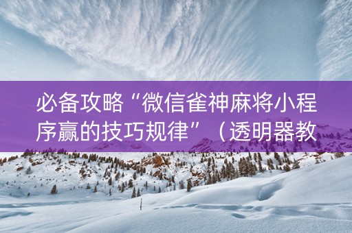 必备攻略“微信雀神麻将小程序赢的技巧规律”（透明器教程)