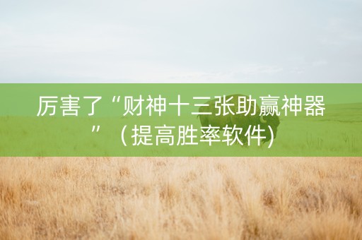 厉害了“财神十三张助赢神器”（提高胜率软件)