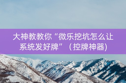 大神教教你“微乐挖坑怎么让系统发好牌”（控牌神器)