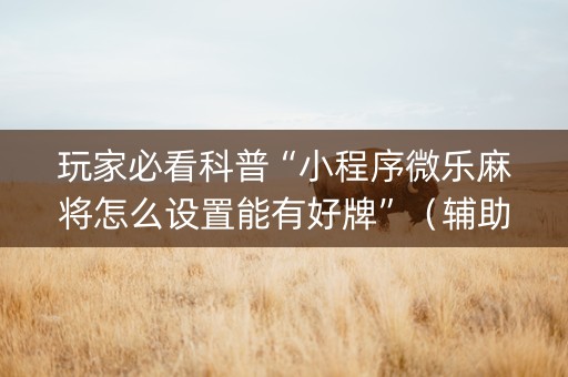 玩家必看科普“小程序微乐麻将怎么设置能有好牌”（辅助神器免费)
