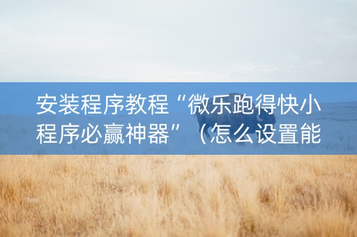 安装程序教程“微乐跑得快小程序必赢神器”（怎么设置能有好牌)
