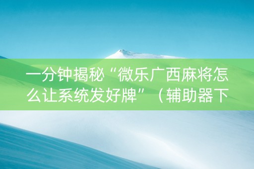 一分钟揭秘“微乐广西麻将怎么让系统发好牌”（辅助器下载)