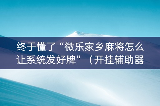 终于懂了“微乐家乡麻将怎么让系统发好牌”（开挂辅助器插件)