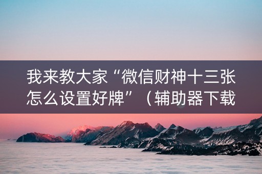 我来教大家“微信财神十三张怎么设置好牌”（辅助器下载)