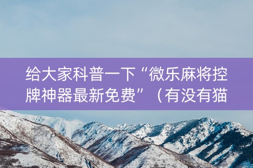 给大家科普一下“微乐麻将控牌神器最新免费”（有没有猫腻)
