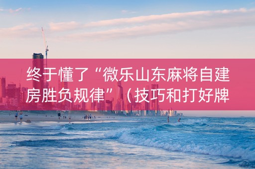 终于懂了“微乐山东麻将自建房胜负规律”（技巧和打好牌方法)