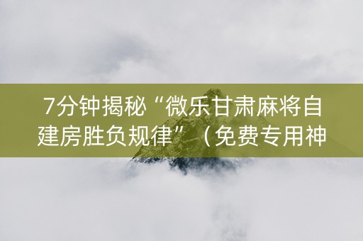 7分钟揭秘“微乐甘肃麻将自建房胜负规律”（免费专用神器)