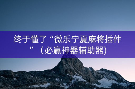 终于懂了“微乐宁夏麻将插件”（必赢神器辅助器)