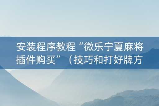 安装程序教程“微乐宁夏麻将插件购买”（技巧和打好牌方法)
