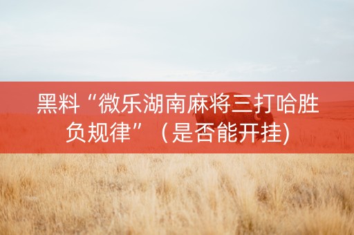 黑料“微乐湖南麻将三打哈胜负规律”（是否能开挂)