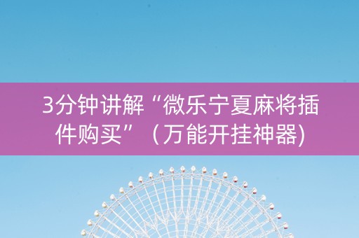 3分钟讲解“微乐宁夏麻将插件购买”（万能开挂神器)