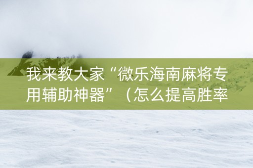 我来教大家“微乐海南麻将专用辅助神器”（怎么提高胜率)