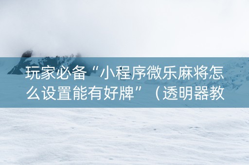 玩家必备“小程序微乐麻将怎么设置能有好牌”（透明器教程)
