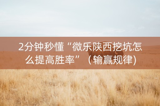 2分钟秒懂“微乐陕西挖坑怎么提高胜率”（输赢规律)