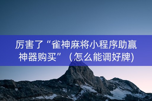厉害了“雀神麻将小程序助赢神器购买”（怎么能调好牌)
