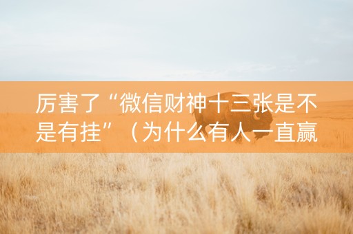 厉害了“微信财神十三张是不是有挂”（为什么有人一直赢)