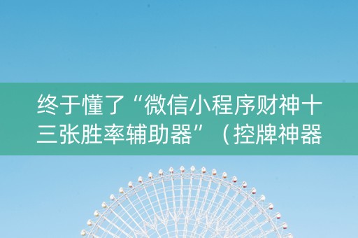 终于懂了“微信小程序财神十三张胜率辅助器”（控牌神器)