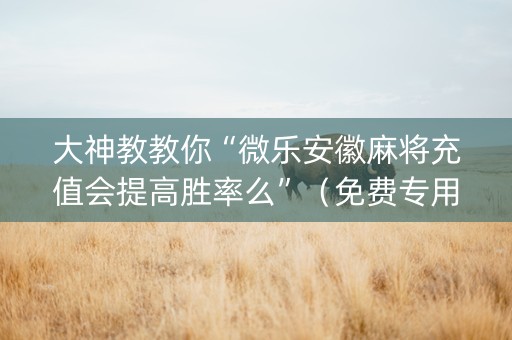 大神教教你“微乐安徽麻将充值会提高胜率么”（免费专用神器)