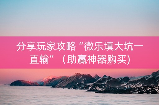 分享玩家攻略“微乐填大坑一直输”（助赢神器购买)