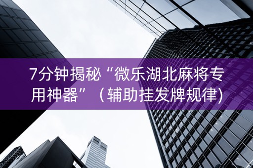 7分钟揭秘“微乐湖北麻将专用神器”（辅助挂发牌规律)